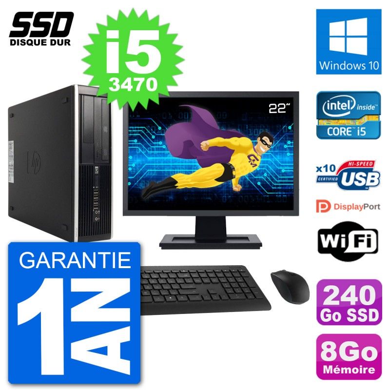 HP 8300 Elite SFF Desktop Computer | 22" Screen | Intel i5-3470 | 8GB RAM | 240GB SSD | Windows 10