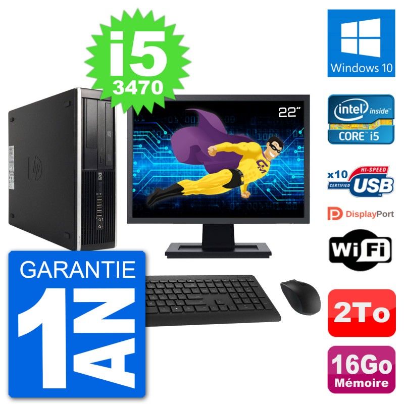 HP 8300 Elite SFF Desktop PC - 22" Screen, Intel i5-3470, 16GB RAM, 2TB HDD, Windows 10, WiFi