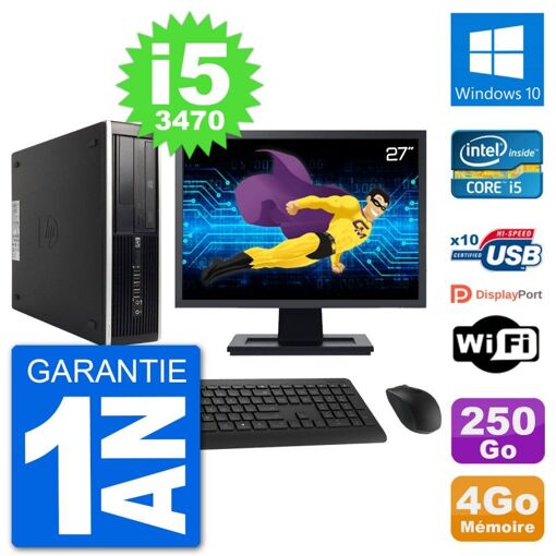 HP 8300 SFF PC - 27" Screen, Intel i5-3470, 4GB RAM, 250GB Disk, Windows 10, Wifi