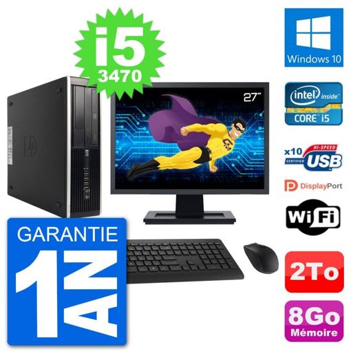 HP 8300 SFF PC - 27" Screen, Intel i5-3470, 8GB RAM, 2TB HDD, Windows 10, WiFi