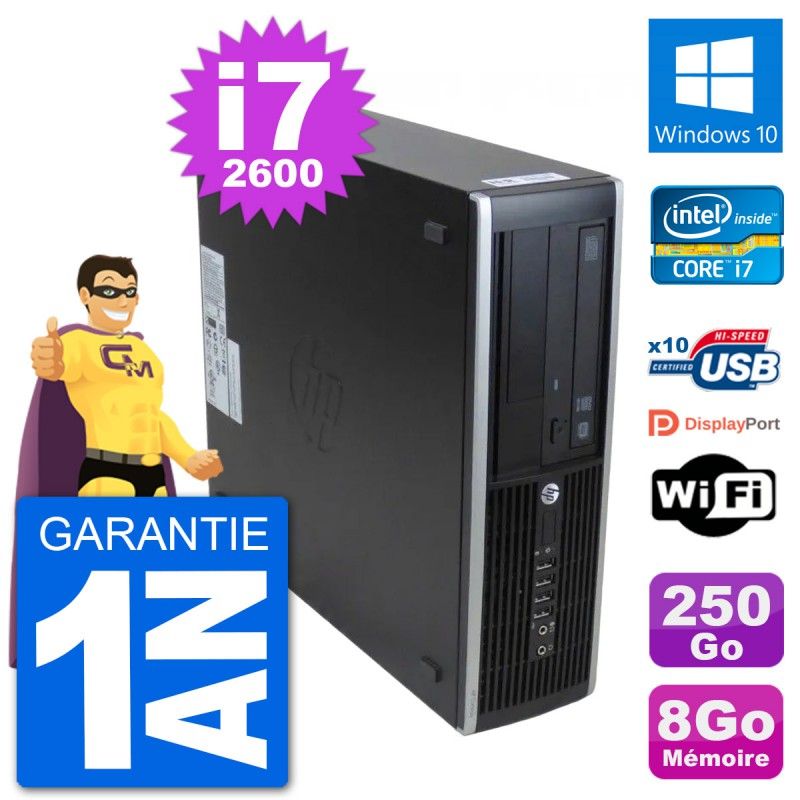 Ordinateur de bureau HP 8300 Elite SFF - Processeur Intel i7, 8 Go de RAM, disque dur 250 Go, Windows 10, WiFi