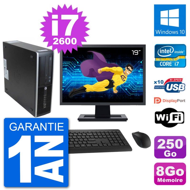 Ordinateur de bureau HP 8300 SFF | Écran 19'' | Intel i7-2600 | 8 Go de RAM | Disque dur 250 Go