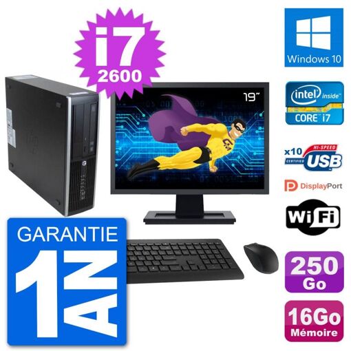 HP 8300 SFF PC - 19" Screen, Intel i7-2600, 16GB RAM, 250GB HDD, Windows 10, WiFi