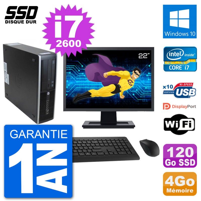 HP 8300 Elite SFF Desktop Computer - 22" Screen, Intel i7-2600, 4GB RAM, 120GB SSD, Windows 10, WiFi
