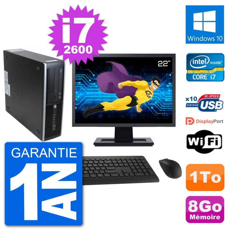 HP 8300 SFF PC - 22" Screen, Intel i7-2600, 8GB RAM, 1TB HDD, Windows 10, WiFi