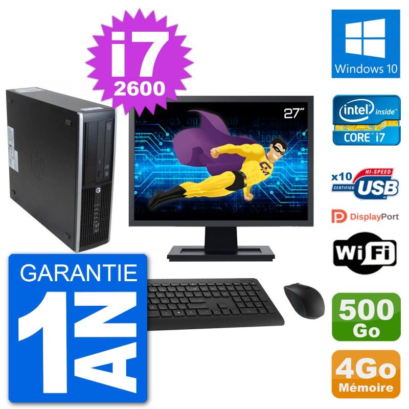 HP 8300 SFF Computer - 27" Screen, Intel i7-2600, 4GB RAM, 500GB Hard Drive, Windows 10, Wifi
