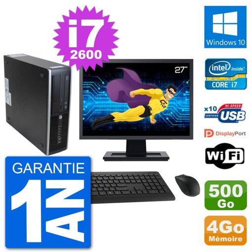 HP 8300 SFF Computer - 27" Screen, Intel i7-2600, 4GB RAM, 500GB Hard Drive, Windows 10, Wifi