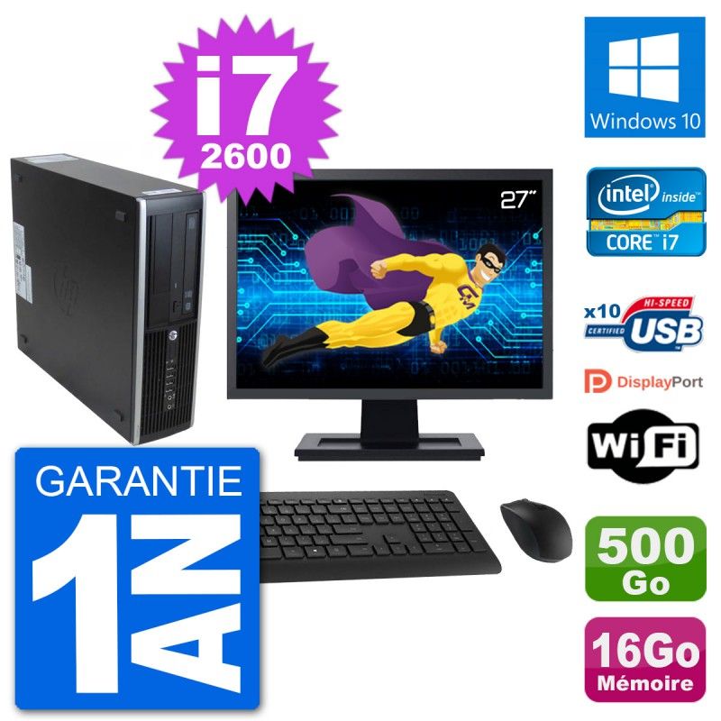 HP 8300 SFF Desktop PC - 27" Screen, Intel i7-2600, 16GB RAM, 500GB HDD, Windows 10, WiFi
