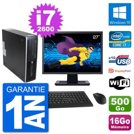 HP 8300 SFF Desktop PC - 27" Screen, Intel i7-2600, 16GB RAM, 500GB HDD, Windows 10, WiFi