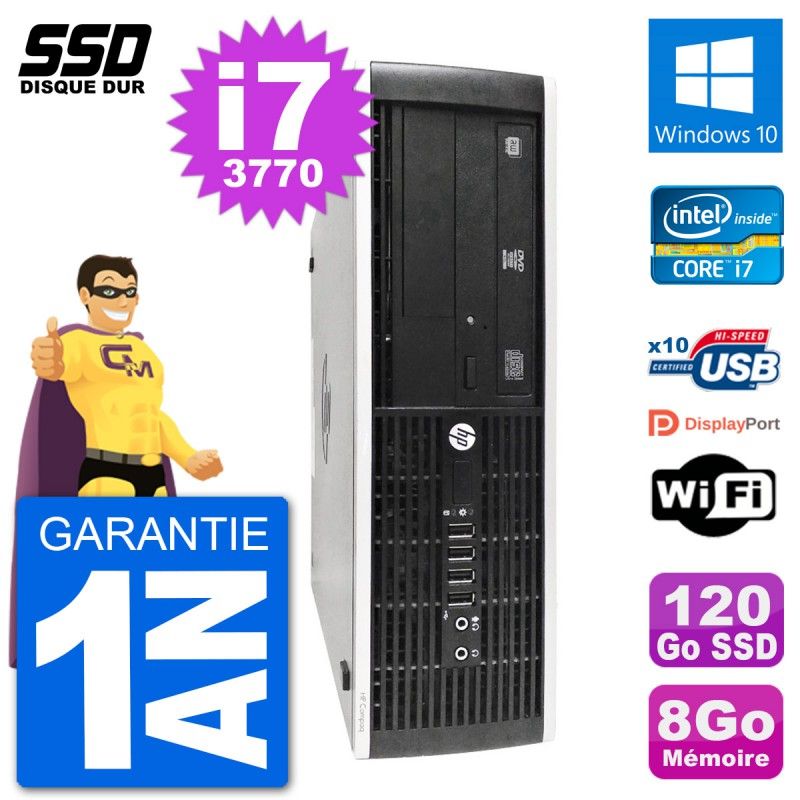 Ordinateur de bureau HP 8300 Elite SFF - Intel i7-3770, 8 Go de RAM, 120 Go SSD, Windows 10, Wi-Fi