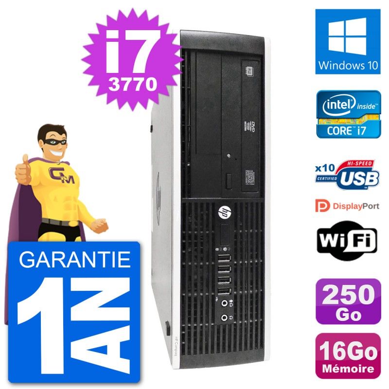 Ordinateur de bureau HP 8300 Elite SFF - Processeur Intel i7, 16 Go de RAM, 250 Go HDD, Windows 10, Wi-Fi