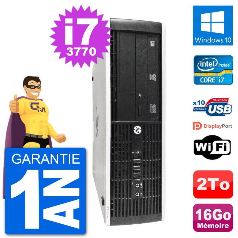 Ordinateur de bureau HP 8300 Elite SFF - Processeur Intel i7-3770, 16 Go de RAM, Disque dur 2 To, Windows 10, WiFi