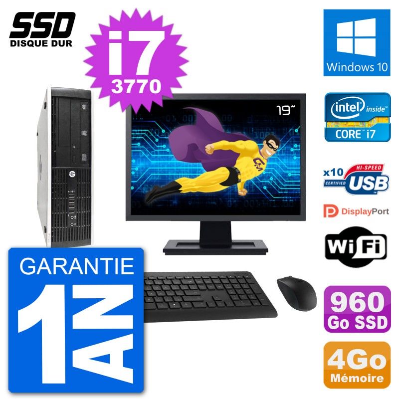 HP 8300 Elite SFF Desktop Computer | 19" Screen | Intel i7-3770 | 4GB RAM | 960GB SSD | Windows 10