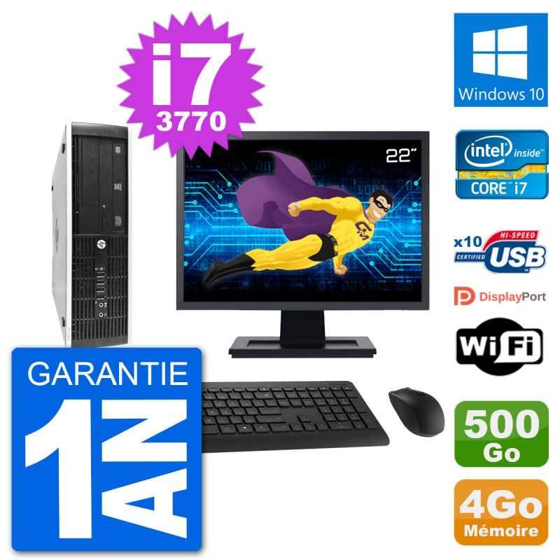 HP 8300 SFF Desktop PC | 22" Screen | Intel i7-3770 | 4GB RAM | 500GB HDD | Windows 10 | WiFi