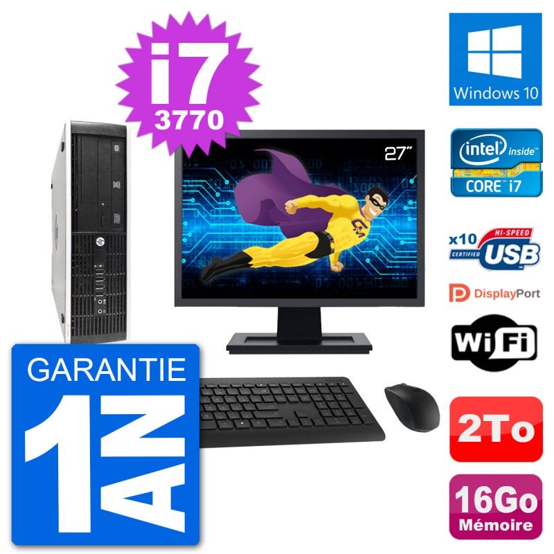 HP 8300 Elite SFF PC - 27" Screen, Intel i7-3770, 16GB RAM, 2TB Disk, Windows 10, WiFi