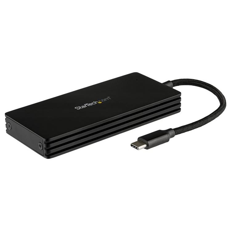 Caja exterior StarTech.com para SSD M2 SATA con cable USB-C integrado - Lector de disco M.2 SATA a USB 3.1 - 10 Gbps (SM21BMU31CI3)