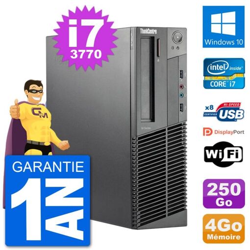 Lenovo M92p SFF Desktop PC - Intel i7-3770, 4GB RAM, 250GB HDD, Windows 10, WiFi