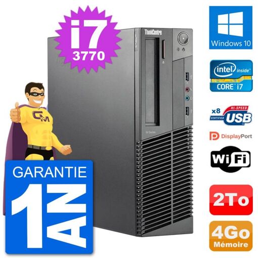 Lenovo M92p SFF Desktop PC - Intel i7-3770, 4GB RAM, 2TB HDD, Windows 10, WiFi