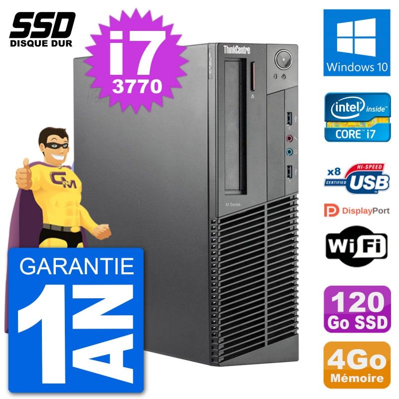Lenovo ThinkCentre M92p SFF Desktop Computer - Intel i7-3770, 4GB RAM, 120GB SSD, Windows 10, Wifi