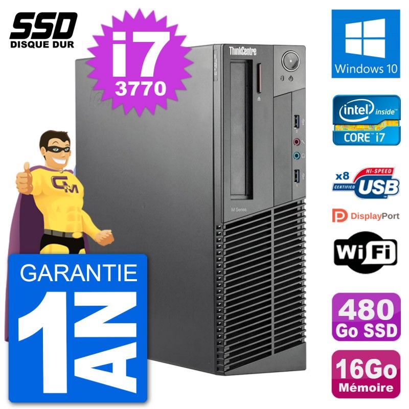 Lenovo ThinkCentre M92p SFF Desktop Computer - Intel i7-3770, 16GB RAM, 480GB SSD, Windows 10, WiFi