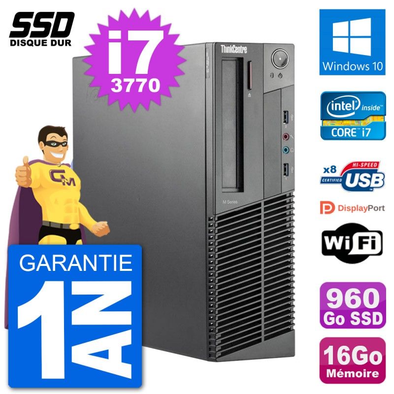Lenovo ThinkCentre M92p SFF Desktop PC - Intel i7-3770, 16GB RAM, 960GB SSD, Windows 10, Wifi