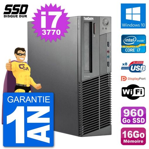 Lenovo ThinkCentre M92p SFF Desktop PC - Intel i7-3770, 16GB RAM, 960GB SSD, Windows 10, Wifi
