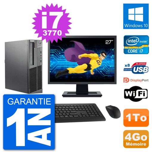 Lenovo M92p SFF Desktop Computer - 27" Screen, Intel i7-3770, 4GB RAM, 1TB HDD, Windows 10, WiFi