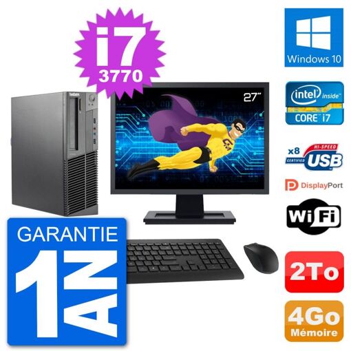 Lenovo M92p SFF Desktop Computer - 27" Screen, Intel i7-3770, 4GB RAM, 2TB HDD, Windows 10, WiFi