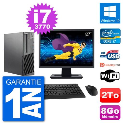 Lenovo M92p SFF Desktop Computer - 27" Screen, Intel i7-3770, 8GB RAM, 2TB HDD, Windows 10, WiFi