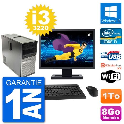 Dell Optiplex 7010 Desktop PC - 19" Screen, Intel i3-3220, 8GB RAM, 1TB HDD, Windows 10, WiFi