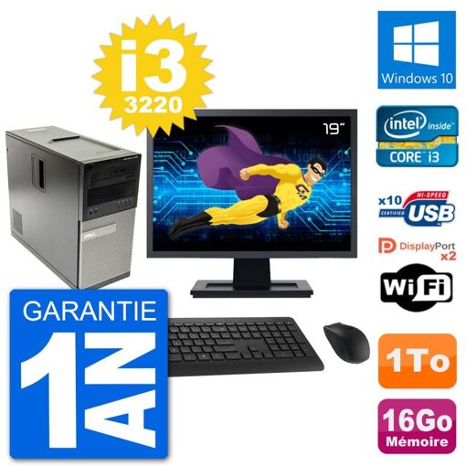Dell Optiplex 7010 Desktop Computer, 19-inch Screen, Intel i3-3220, 16GB RAM, 1TB HDD, Windows 10, Wi-Fi