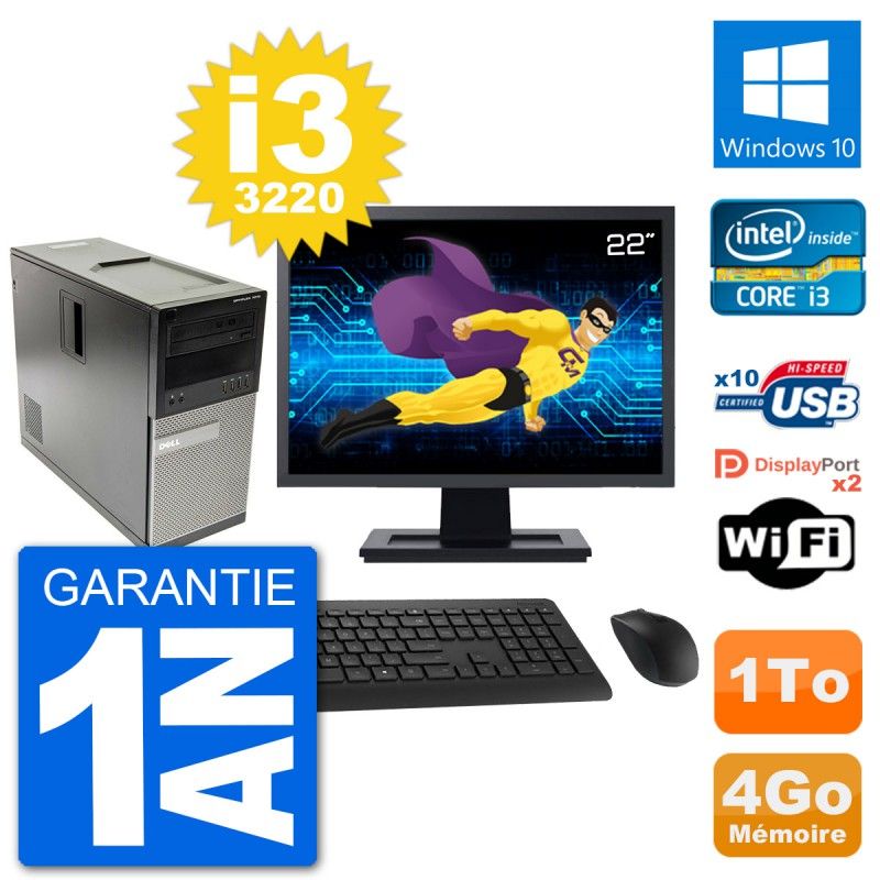 Dell Optiplex 7010 Desktop PC - 22" Screen, Intel i3-3220, 4GB RAM, 1TB HDD, Windows 10