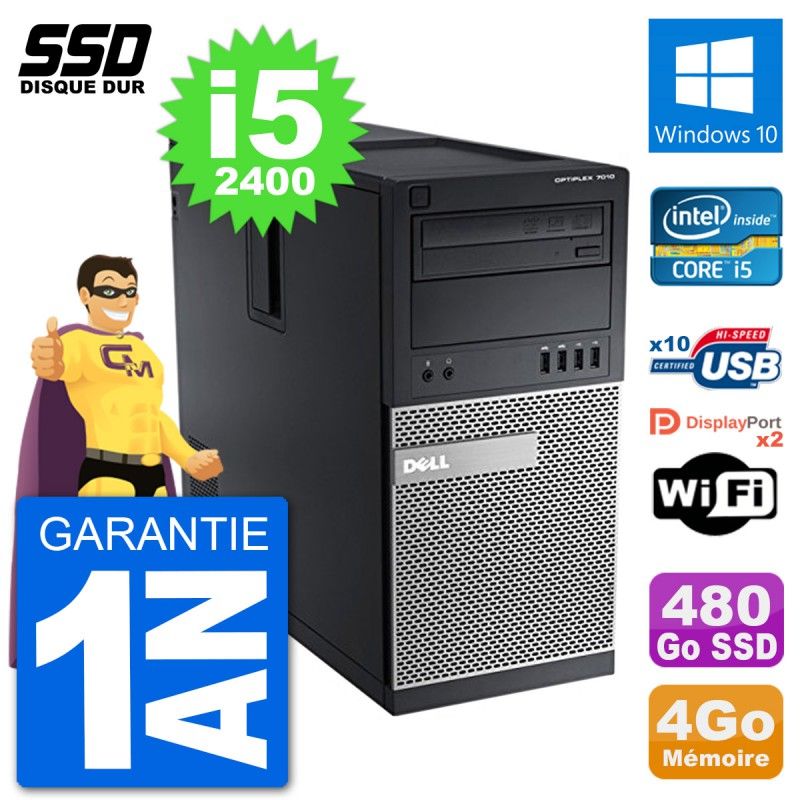 Dell OptiPlex 7010 Desktop PC - Intel Core i5-2400, 4GB RAM, 480GB SSD, Windows 10, WiFi