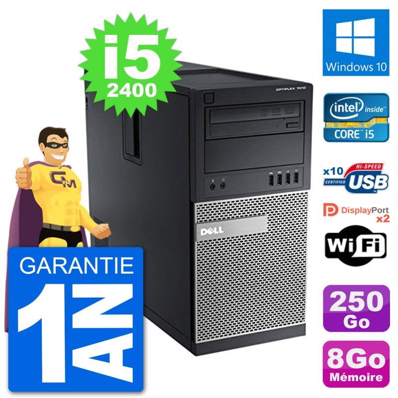 Dell Optiplex 7010 Desktop PC - Intel Core i5-2400, 8GB RAM, 250GB HDD, Windows 10, WiFi