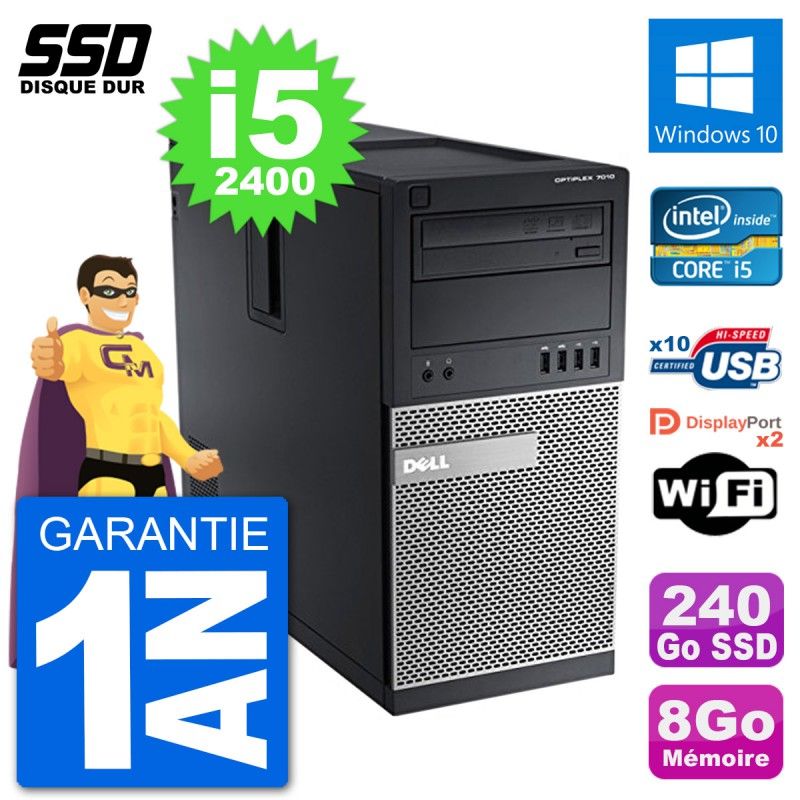 Dell OptiPlex 7010 Desktop PC - Intel Core i5-2400, 8GB RAM, 240GB SSD, Windows 10, WiFi