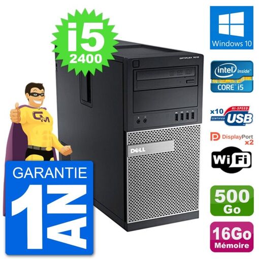 Dell Optiplex 7010 Desktop PC - Intel Core i5-2400, 16GB RAM, 500GB HDD, Windows 10, WiFi