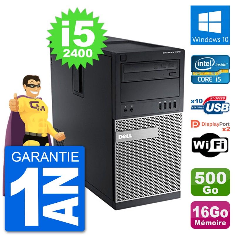 Dell Optiplex 7010 Desktop PC - Intel Core i5-2400, 16GB RAM, 500GB HDD, Windows 10, WiFi