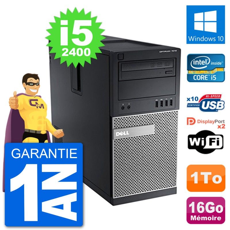 Dell Optiplex 7010 Desktop PC - Intel Core i5-2400, 16GB RAM, 1TB HDD, Windows 10, WiFi