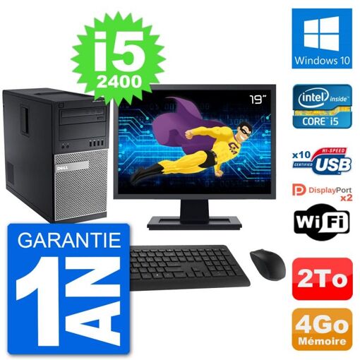 Dell Optiplex 7010 Desktop PC - 19" Screen, Intel i5-2400, 4GB RAM, 2TB Hard Drive, Windows 10, WiFi