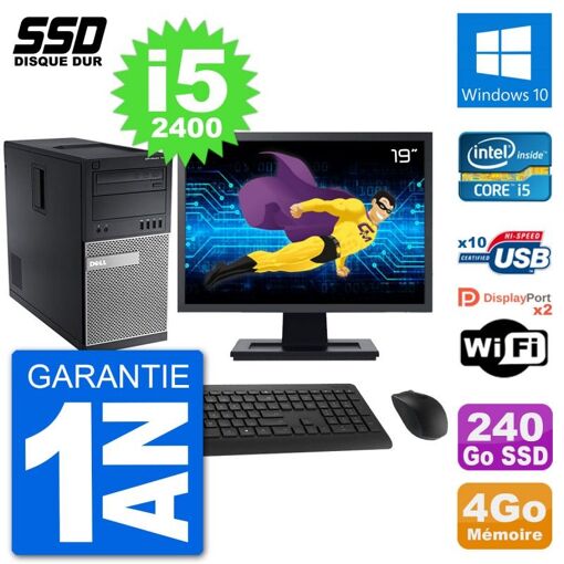 Dell Optiplex 7010 Desktop PC - 19" Screen, Intel Core i5-2400, 4GB RAM, 240GB SSD, Windows 10, WiFi