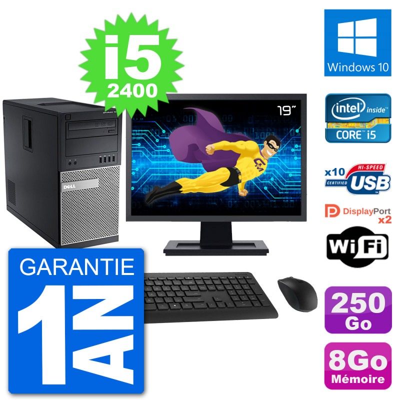 Dell Optiplex 7010 Desktop PC - 19" Screen, Intel i5-2400, 8GB RAM, 250GB HDD, Windows 10, WiFi