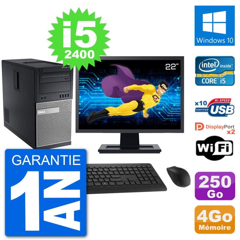 Dell Optiplex 7010 Desktop PC - 22" Screen, Intel i5-2400, 4GB RAM, 250GB HDD, Windows 10, WiFi