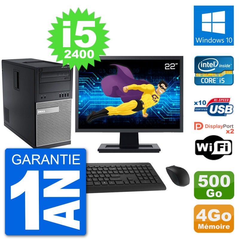 Dell Optiplex 7010 Desktop Computer - 22" Screen, Intel i5-2400, 4GB RAM, 500GB Hard Drive, Windows 10, WiFi