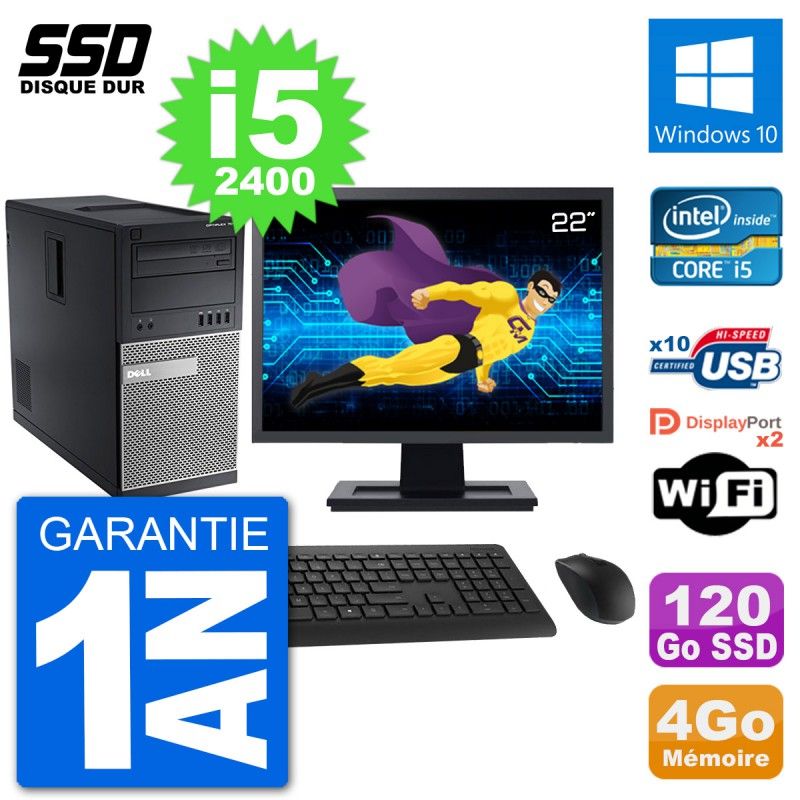 Dell Optiplex 7010 Desktop PC - 22" Screen, Intel Core i5-2400, 4GB RAM, 120GB SSD, Windows 10, WiFi