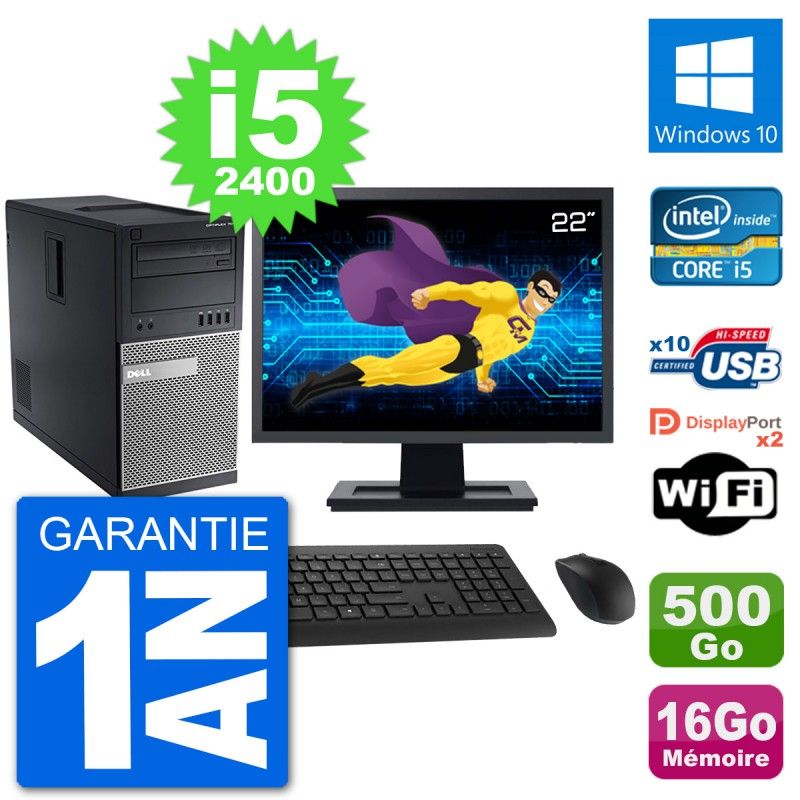 Dell Optiplex 7010 Desktop PC - 22" Screen, Intel i5-2400, 16GB RAM, 500GB Hard Drive, Windows 10
