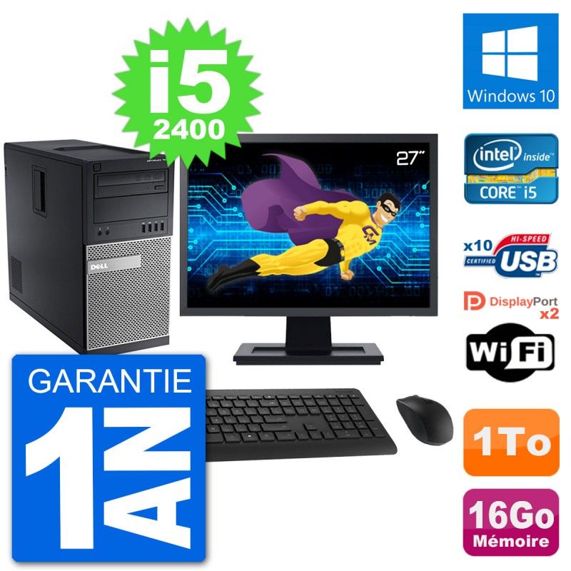 Dell Optiplex 7010 Desktop Computer - 27" Screen, Intel i5-2400, 16GB RAM, 1TB Hard Drive, Windows 10, WiFi