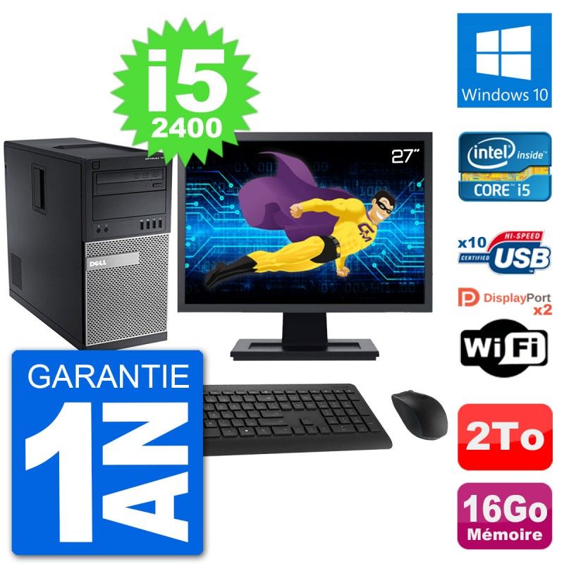 Dell Optiplex 7010 Desktop Computer - 27" Screen, Intel i5-2400, 16GB RAM, 2TB HDD, Windows 10, WiFi