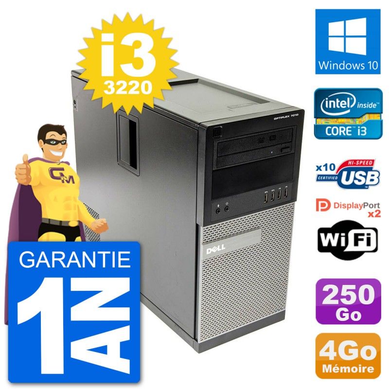 Dell Optiplex 7010 Desktop PC - Intel Core i3-3220, 4GB RAM, 250GB Hard Drive, Windows 10, WiFi