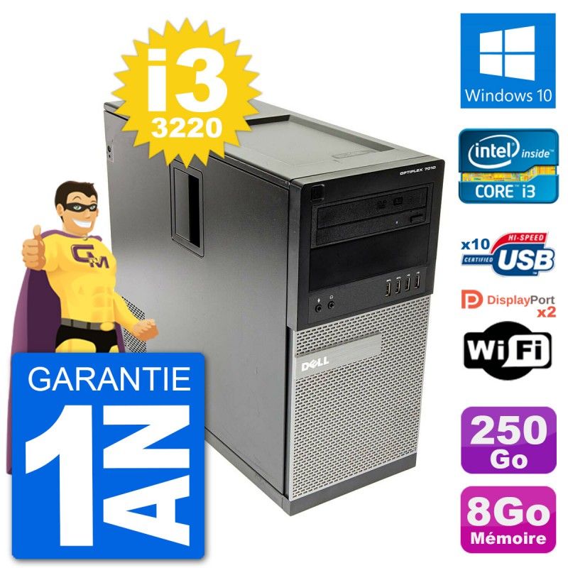 Dell Optiplex 7010 Desktop PC - Intel Core i3-3220, 8GB RAM, 250GB Hard Drive, Windows 10, WiFi