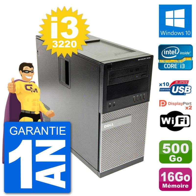 Dell Optiplex 7010 Desktop PC - Intel Core i3-3220, 16GB RAM, 500GB Hard Drive, Windows 10, WiFi